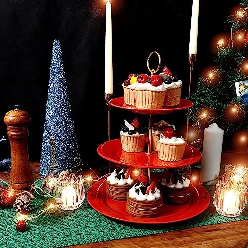 TP 3-Tier Cupcake Stands Melamine Dessert Stands Fruit Candy Display Tower for Wedding Birthday Tea Party and Baby Shower (2Pcs-Red) - Image 3