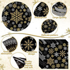 Funnymoom 452 Pcs Christmas Snowflake Party Supplies Black Gold and Sliver Snowflake Paper Plates and Napkins Cups Tablecloth Cutlery Straws for 50 Guests Winter Xmas Birthday Party Decoration - Image 3