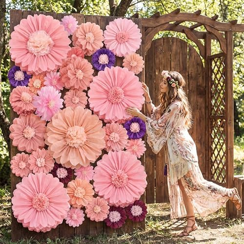ForraFun 36 Pcs Morandi Giant Paper Flowers Decoration for Wall Sizes 10" to 24'' Tissue Paper Pom Poms in 5 Flower Wall Backdrop Decor for Fiesta Mexican Wedding Baby Shower Bridal Shower Party - Image 4