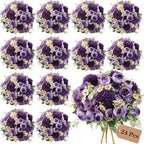 Tigeen 24 Bundles Peonies Artificial Flowers Faux Roses, Dark Purple by Tigeen