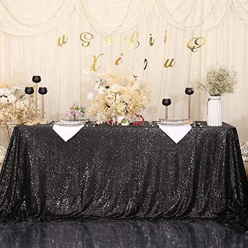 SquarePie Sequin Tablecloth 90x132 Inch Black for Halloween Wedding Party - Image 5