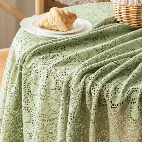 Sage Green Boho Floral Crochet Lace Tablecloth Square 60 x 60 Inch - Image 6