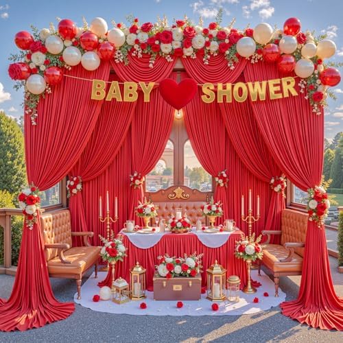 20x8ft Red Backdrop Curtains for Parties Photo Wrinkle Free Polyester Photoshoot Curtains Drapes Backdrop for Baby Shower Wedding Birthday Party Graduation Photography Background 4 Panels 5x8FT - Image 4