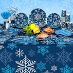 Funnymoom 452 Pcs Dark Blue Winter Snowflake Party Supply 50, Plate Cup set - Image 6