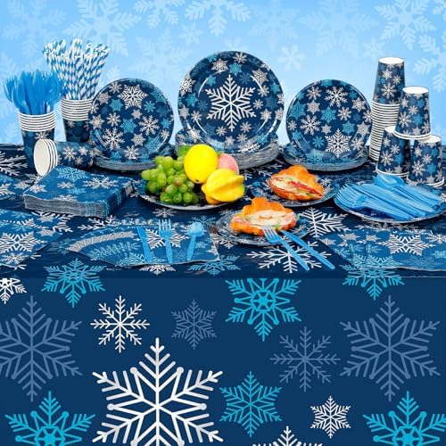 Funnymoom 452 Pcs Dark Blue Winter Snowflake Party Supply 50, Plate Cup set - Image 6