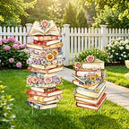 2Pcs Book Floral Cardboard Cutouts, A New Chapter Begins Baby Shower Birthday Party Decorations, Book Themed Photo Props Yard Signs with Stakes & Stands for Library Book Club Indoor Outdoor Use - Image 2