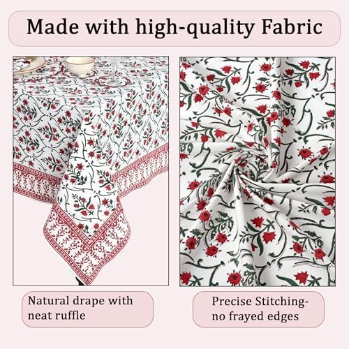 Ridhi Hand Block Print Ruby Red Rectangle Cotton Tablecloth 190" x 72" Reusable Table Cover Decorative Everyday Use for Dining, Farmhouse, Home Gift for Spring, Easter, Summer - Image 6
