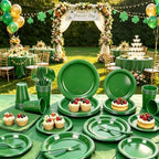 100 Guests Green Plastic Plates and Napkins Party Supplies for Birthday - Image 5