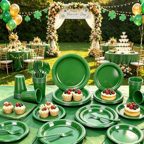 100 Guests Green Plastic Plates and Napkins Party Supplies for Birthday - Image 5