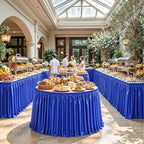 21ft Length Royal Blue Satin Table Skirt for Rectangle Tables, Wrinkle Resistant Pleated Ruffle Table Cloth Glitter Desk Skirting for Weddings Banquet Birthday Party Stage Decorations - Image 3