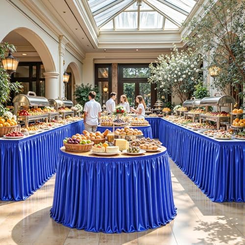 21ft Length Royal Blue Satin Table Skirt for Rectangle Tables, Wrinkle Resistant Pleated Ruffle Table Cloth Glitter Desk Skirting for Weddings Banquet Birthday Party Stage Decorations - Image 3