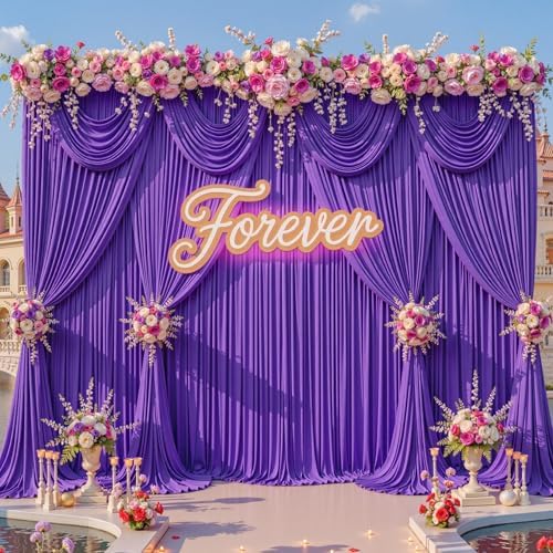 50x15ft Purple Backdrop Curtains for Baby Shower Parties Wrinkle Free Fabric Backdrop Curtain Wedding Photo Drapes Backdrop for Birthday Party Bridal Shower Photography Back Drop 10 Panels 5x15FT - Image 2