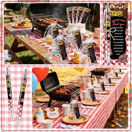 145 Pieces BBQ Baby Shower Gifts for Guest It's a Baby Q Ballpoint Pens and Keychains Favors Bulk Retractable Baby Shower Pens Gender Reveal Greeting Cards Souvenirs Prizes - Image 5