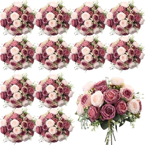 Geosar 24 Bundles Artificial Peonies Flowers,Dusty Pink, Dusty Rose by Geosar