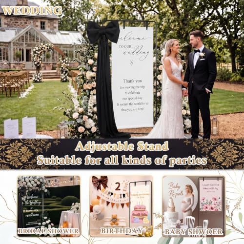 LEIFIDE Wedding Welcome Sign Stand with Giant Bow Adjustable Wedding Sign Holder with 2 Leather Hanging Straps Seating Chart Easel for Birthday Bridal Shower Home Party Decor (Black,Simple) - Image 6