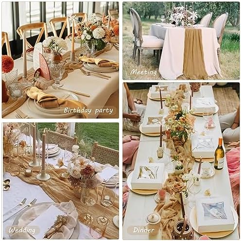35x120 Inch Nude Cheesecloth Table Runner Neutral Boho Wedding Party Decor - Image 6