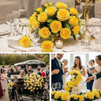 Auihiay 60PCS Yellow Roses Bulk, Yellow Velvet Silk Fake Roses - Image 4