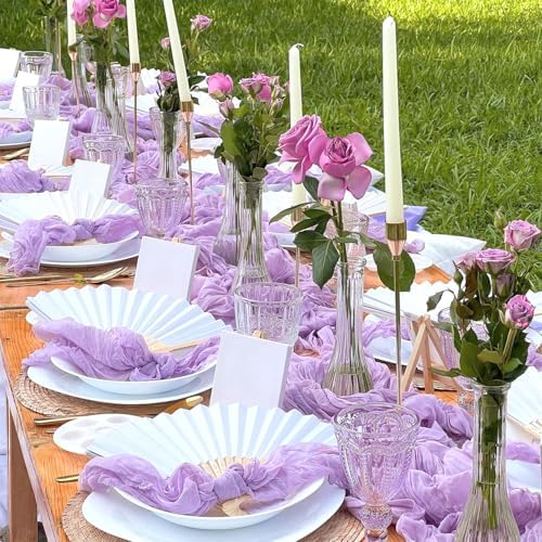 12 Pack Lavender Cheesecloth Table Runner 35x120inch, Boho Gauze Lilac Purple Cheese Cloth Table Runner for Wedding Bridal Shower Baby Shower Birthday Party Table Decor - Image 2