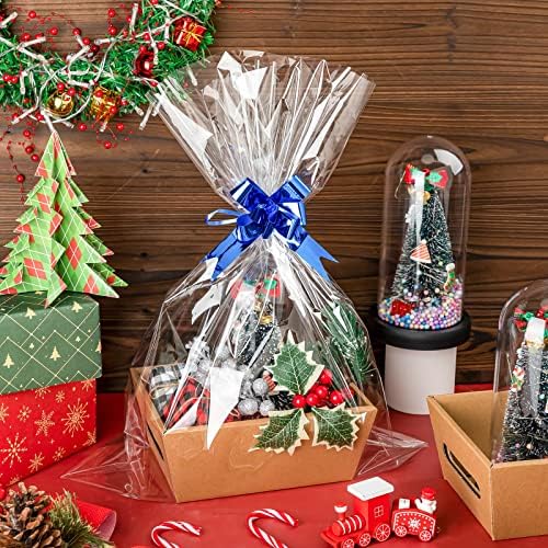 Fainne 74 Pcs Baskets for Gifts Empty Bulk DIY Empty Gift Basket Include 20 Kraft Cardboard Tray with Handles 30 Bags 24 Bows for Christmas Thanksgiving Birthdays Snacks Party, 8" x 6" x 3"(Brown) - Image 5