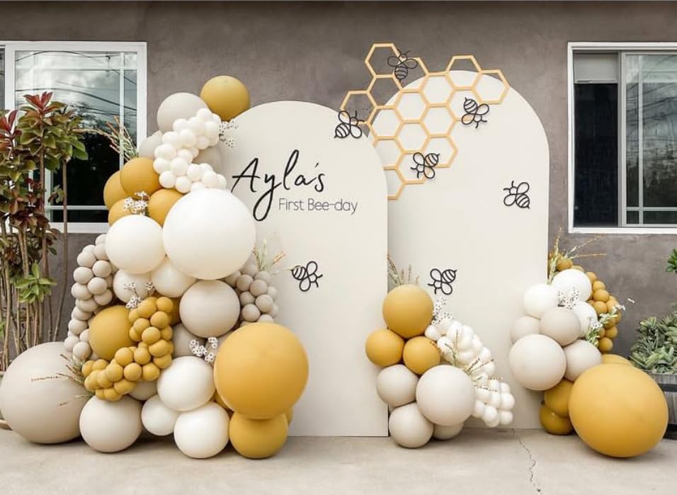 Arch Backdrop Cover Happy Sweet Bee Day Baby Shower Prop Chiara Arch Wall Yellow Honeycomb Bee 1st Birthday Party Baptism Fiesta Parties Decorations (5FT,4680) - Image 4