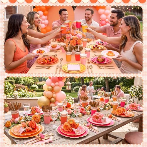 Mimorou 338 Pcs Pink Orange Yellow Plates and Napkins Party Supplies for 48 - Image 6