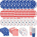 Ziliny 240 Pcs 4th of July American Flag Patriotic 7 9 Inch Paper Plates Napkins Cups Disposable Tableware Sets for Independence Memorial Veterans Day Decorations Party Supplies, Serve 60 by Ziliny