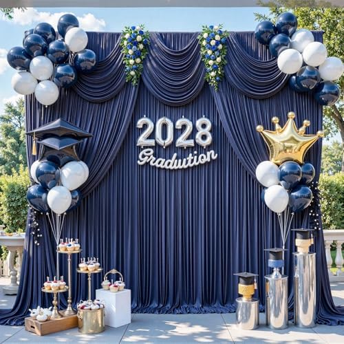 30x8ft Navy Blue Photo Backdrop Curtains for Parties Birthday Wrinkle Free Polyester Photoshoot Curtains Drapes Backdrop for Wedding Baby Shower Graduation Photography Background 6 Panels 5x8FT - Image 4