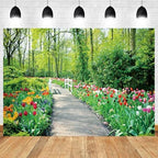 10x5ft Spring Backdrop Garden Colorful Flowers Photography Background Green Tree Forest Nature Scenery Bridal Shower Wedding Banner Decorations Kids Adults Birthday Portrait Photo Booth Prop - Image 2
