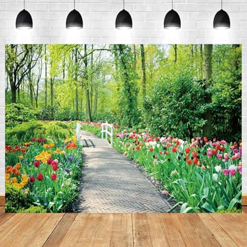 10x5ft Spring Backdrop Garden Colorful Flowers Photography Background Green Tree Forest Nature Scenery Bridal Shower Wedding Banner Decorations Kids Adults Birthday Portrait Photo Booth Prop - Image 2