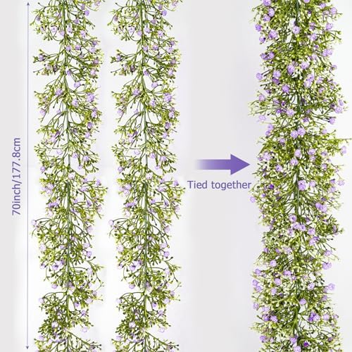 Artificial Baby Breath Flower Vines, Babys Breath Artificial Flowers Real Touch Faux Gypsophila Hanging Fake Baby's Breath Garlands for Wedding and Baby Shower Decor 2Pcs 5.8ft（Purple） - Image 2