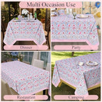 Ridhi Blue & Pink Hand Block Print Rectangle Tablecloth 102x48Inch - Image 5