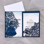 50sets Navy Laser Cut Wedding Invitations Card Rose Greeting Cards Envelopes Invitation for Wedding Birthday Baby Graduation Party Supplies (Only invitation cards, Navy) - Image 7