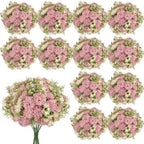 Dusty Pink Artificial Flowers 12 Bundles Silk Floral with Stems by TOBILU