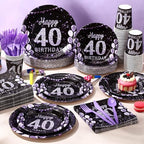 Pickmesh 400 Pcs 40th Birthday Party Supplies Purple Black Plates Serve 50 - Image 6