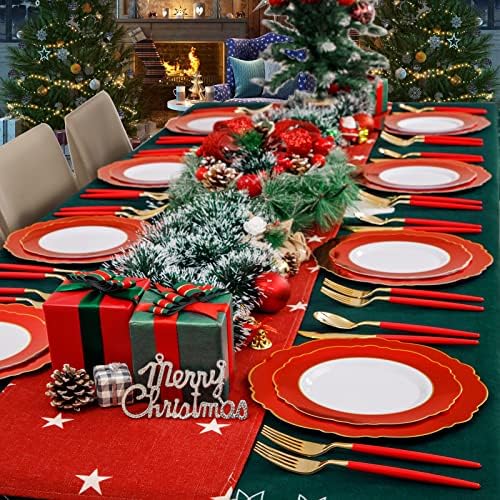 WDF 30Guest Red Plastic Plates - Gold Plastic Silverware With Red Handle - Red Plates Disposable- Baroque Plastic Dinnerware for Wedding Baby Shower Spring Birthday - Image 7