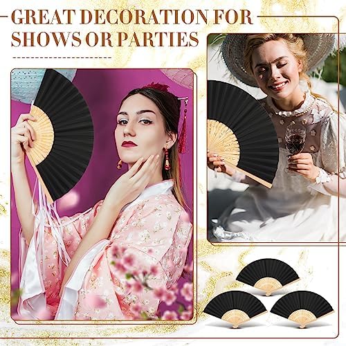 Yinkin 100 Pack Folding Hand Fans Bamboo for Party Favors, Black - Image 6