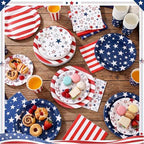 Ziliny 240 Pcs 4th of July American Flag Patriotic 7 9 Inch Paper Plates Napkins Cups Disposable Tableware Sets for Independence Memorial Veterans Day Decorations Party Supplies, Serve 60 - Image 3