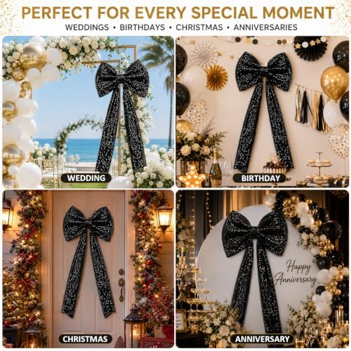 PartyPosh Oversized Black Velvet Sequin Bow 51"x25" - Image 5