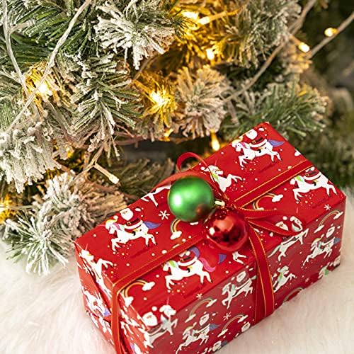WRAPAHOLIC 30 Inch Jumbo Reversible Unicorn Christmas Wrapping Paper - 30 Inch x 100 Feet Jumbo Roll Red Santa Claus, Unicorn Wrapping Paper and Stripe Design for Holiday, Party - Image 4