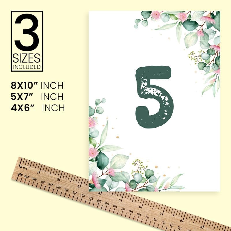 Eucalyptus Design Table Number Cards Double Sided Party Table Numbers for Reception Baby Shower Anniversary Birthday Bridal Party 5x7 100 Pcs - Image 4