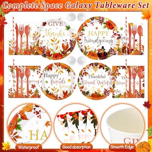450 Pcs Tableware Set, Serve 50, Orange, Happy Friendsgiving - Image 3