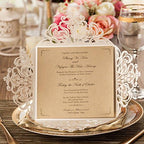 Hosmsua 50PCS Personalized Ivory Wedding invitation with Envelopes, 6.3x6.3 Laser Cut Hollow Lace Rose Invitation for Wedding Engagement Birthday Invite (Customized Printed) - Image 2