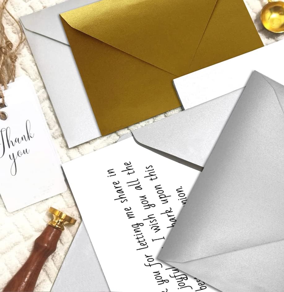 Darling Souvenir A2 Metallic-Silver Invitation Envelopes (4 3/8 x 5 3/4) Euro V-Flap 80 LBS Ideal for Weddings, Birthday, Invitations, Baby Shower,Bridal Shower -Packs & Colours Available - Image 5