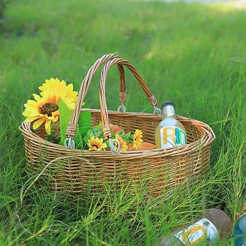 Wicker Picnic Baskets with Handles.Kingwillow. (Natural) - Image 7