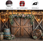 12x10ft Country Wedding Photography Backdrop Rustic Barn Door Photography Backdrop Farmhouse Pink Flower Cabin Wooden Birthday Baby Shower Wedding Bridal Party Banner Photo Booth Props Background - Image 4