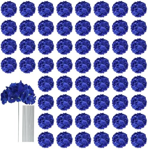 AVIVIHO 65pcs Fake Flowers Royal Blue Hydrangea Artificial Flowers Bulk (Not Squished, No Steaming Need) Silk Flowers with Stems for Wedding Decor,Home,Baby Shower,Table Centerpieces Decoration by Aviviho