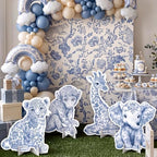 Honoson 4 Pcs 24.6" x 29.3" Large Blue Safari Toile De Jouy Baby Shower Decoration Cardboard Cutouts, Blue Floral Jungle Animal Yard Signs Standee for Wild One Birthday Party Supplies Gender Reveal - Image 5