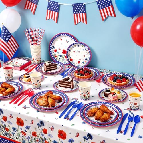 Funnymoom 434 Pcs Patriotic Floral Party Decorations Paper Plates Serve 48 - Image 4