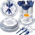 Ziliny 350 Pcs Blue White Floral Party Supplies Serves 50 Disposable Paper Blue Flower Paper Plates Napkins Cups Plastic Cutlery Vintage Floral Tableware Set for Wedding Birthday Bridal Tea Party by Ziliny
