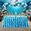 Wish Care 9ft Blue Sequin Table Skirt for Rectangle Tables Curly Willow Ocean Tutu Skirt Under The Sea Baby Shark Ruffle Table Cloth Desk Skirts for Birthday Baby Shower Theme Party Table Decorations by WishCare